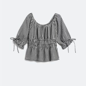 Luq Maisie Peplum Black and White Gingham Women's Top
